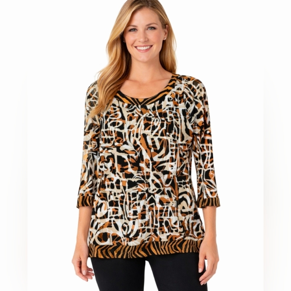 Dana Buchman patterned top with animal print 3/4 sleeve, M Perfect for Travel